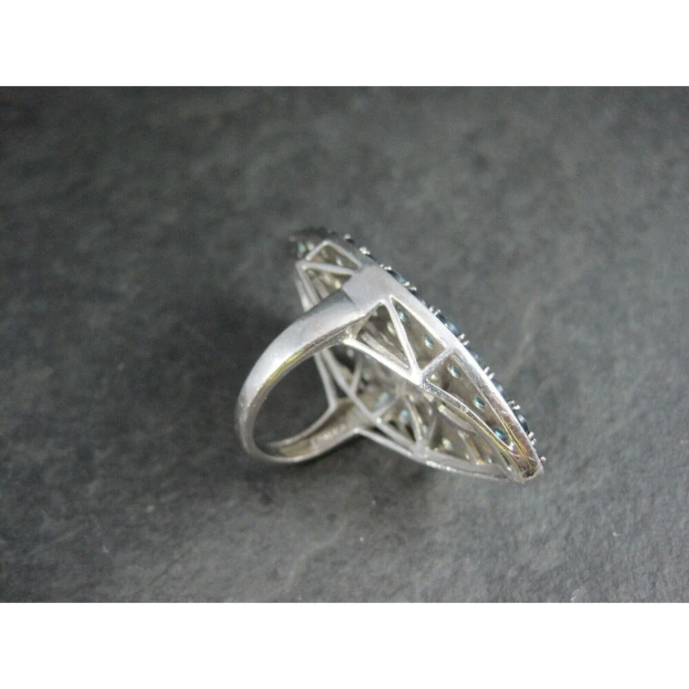 Large Sterling Blue & White Topaz Eye Ring Size 6